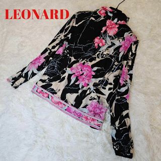 ✨LEONARD 長袖カットソー 　薄手　花柄 黒　ピンク　40