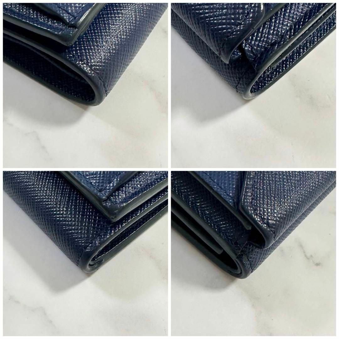 極美品✨PRADA 三つ折り財布 サフィアーノレザー ロゴ金具 ネイビー 極美品✨PRADA 三つ折り財布 サフィアーノレザー ロゴ金具 ネイビー