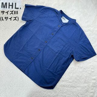 MHL. - MHL/エムエイチエル✨半袖シャツ バンドカラー ブルー サイズⅢ(Lサイズ)