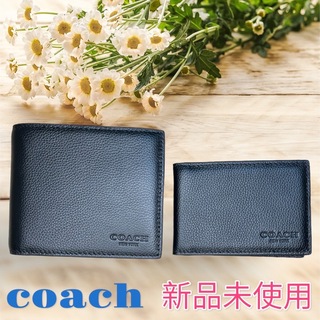 コーチ(COACH)の【新品・未使用】　coach 折財布　ブラック　メンズ　パスケース　カードケース(折り財布)