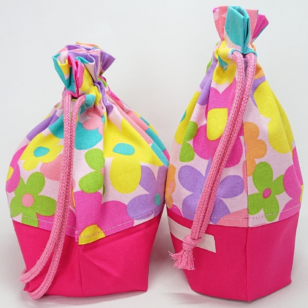 カラフルフラワー ハンドメイド お弁当袋 コップ袋 ランチョンマット 女の子 カラフルフラワー ハンドメイド お弁当袋 コップ袋 ランチョンマット 女の子