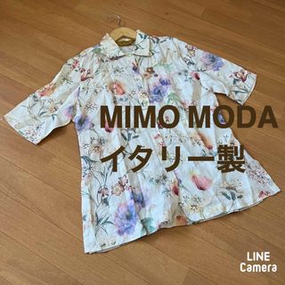 MIMO MODA ミモモーダ　麻100花柄ビーズ刺繍ブラウス　イタリー(シャツ/ブラウス(半袖/袖なし))