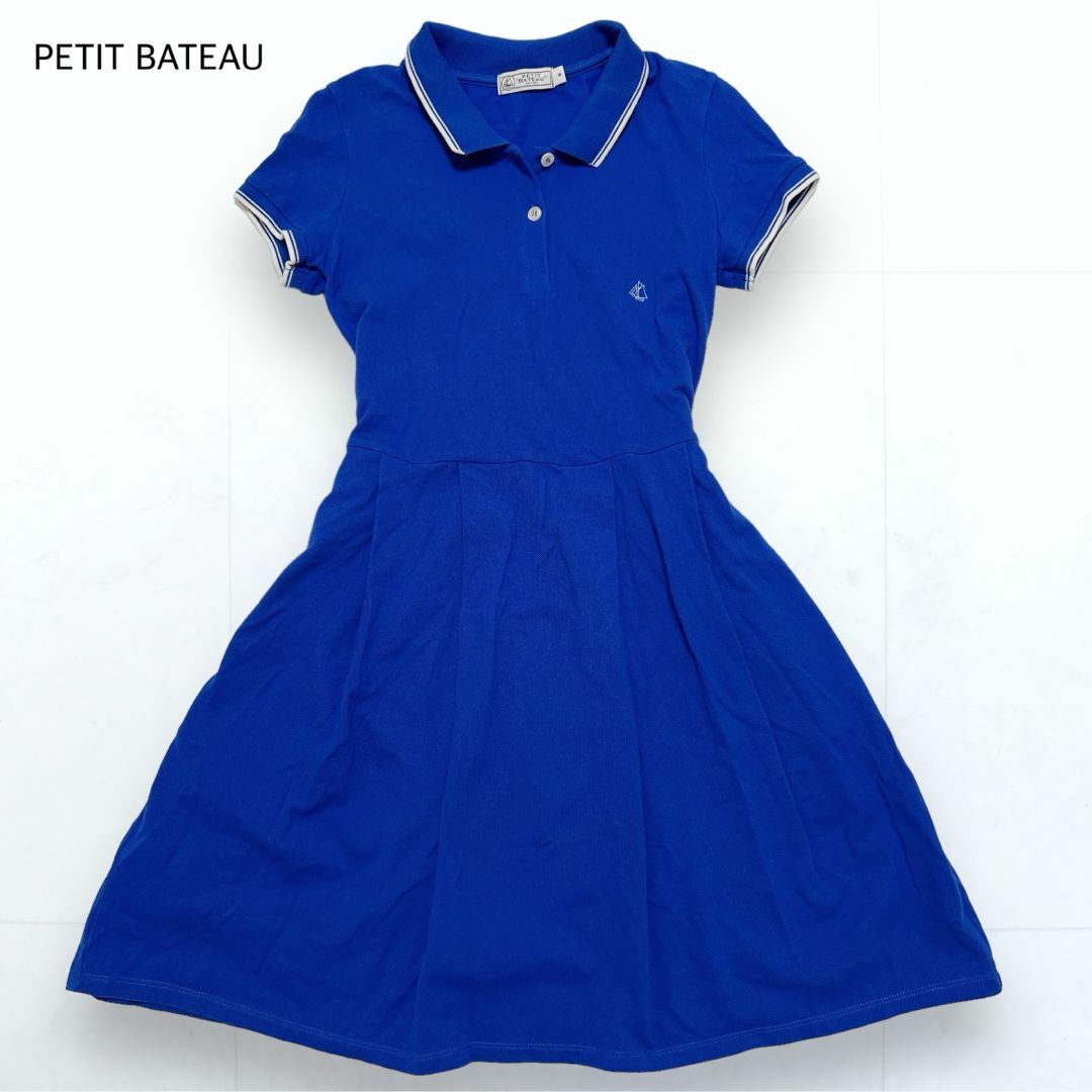 PETIT BATEAU(プチバトー)の美品＊PETIT BATEAU ポロシャツワンピース ロゴ刺繍 レディース S レディースのワンピース(ひざ丈ワンピース)の商品写真