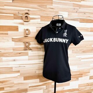 JACK BUNNY!! - 【ジャックバニー】ゴルフ 半袖 ポロシャツ 刺繍バニー ロゴ M相当 黒×銀