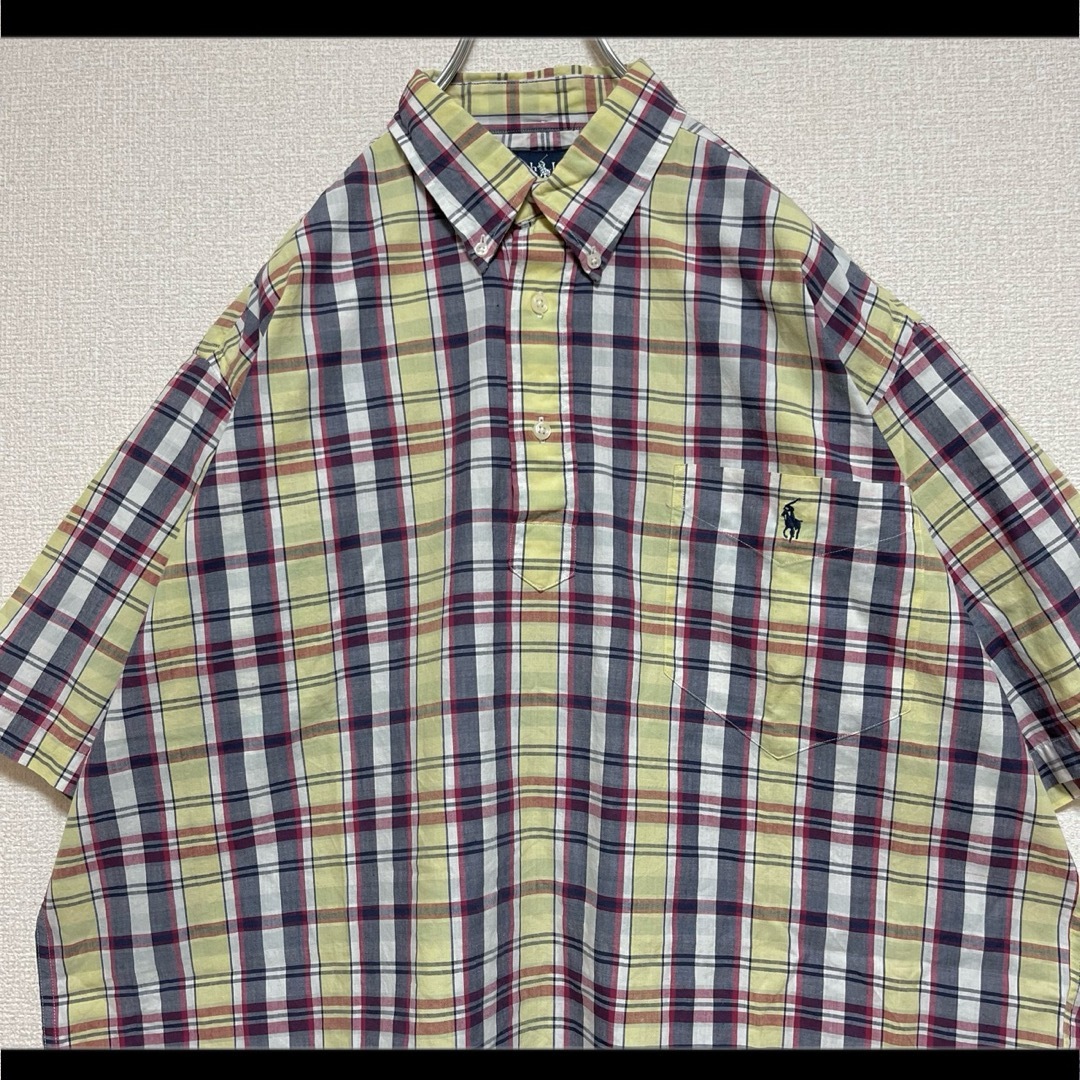 Ralph Lauren(ラルフローレン)のラルフローレン BD（3点留）シャツ ハーフボタン チェック ポニー刺繍 L メンズのトップス(シャツ)の商品写真