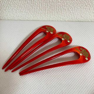 ヴィンテージ(VINTAGE)のかんざし　簪　ヘア　クリップ　レッド　赤　梅　花 ヴィンテージ 　レトロ(その他)