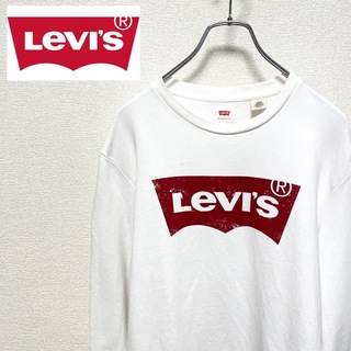 Levi's　リーバイス　スウェット　トレーナー　ロゴ　長袖　白　赤　古着　S(Tシャツ/カットソー(七分/長袖))