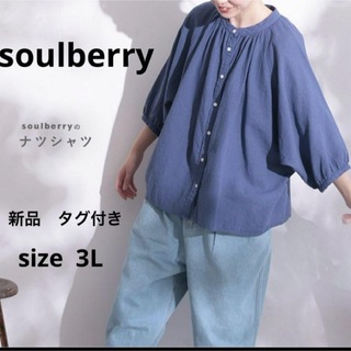 ソウルベリー(SOULBERRY)の新品　soulberry ソウルベリー　シャツ　ブルー　3L  ニコアンド　(シャツ/ブラウス(長袖/七分))