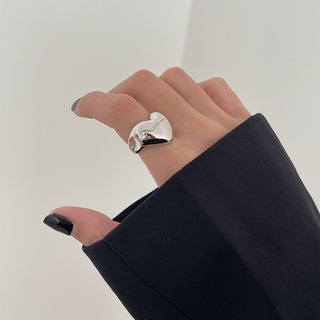 ハート 個性 リング シルバー 指輪 レディース 韓国 オシャレ レトロ 立体(リング(指輪))