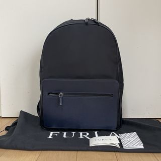 Furla - フルラFULRAダウンタウンバックパック　ナイロン×レザー　中古　ネイビー