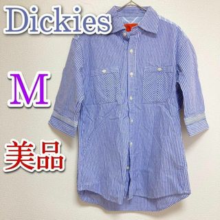 Dickies - 美品　Dickies ディッキーズ　ミディアム　五部袖　ストライプ　ブルー