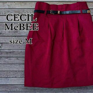 セシルマクビー(CECIL McBEE)のCECIL McBEE セシルマクビー スカート タイト ミニ ベルト付 赤 M(ミニスカート)