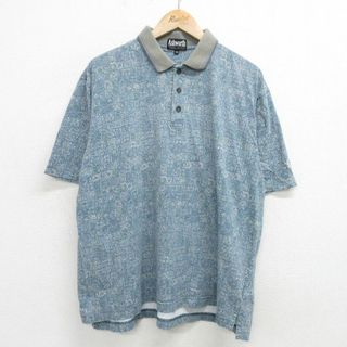 XL★古着 半袖 ポロ シャツ メンズ 90年代 90s　総柄 大きいサイズ コットン USA製 紺他 ネイビー 24may18 中古 トップス(ポロシャツ)