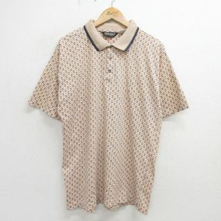 XL★古着 半袖 ポロ シャツ メンズ 90年代 90s 総柄 コットン 肌色他 24may18 中古 トップス(ポロシャツ)