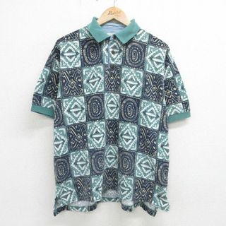 XL★古着 セントジョンズベイ 半袖 ポロ シャツ メンズ 90年代 90s 総柄 鹿の子 大きいサイズ コットン 緑他 グリーン 【spe】 24may18 中古 トップス(ポロシャツ)