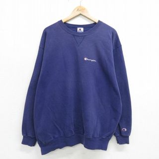 チャンピオン(Champion)のXL★古着 チャンピオン champion 長袖 スウェット メンズ 90年代 90s ワンポイントロゴ 大きいサイズ クルーネック 紫系 パープル 24may18 中古 スエット トレーナー トップス(パーカー)