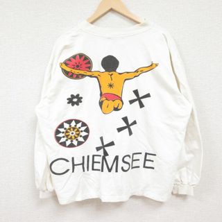 XL★古着 キムジー CHIEMSEE 長袖 スウェット メンズ 90年代 90s コットン Vネック 白 ホワイト 24may18 中古 スエット トレーナー トップス(パーカー)