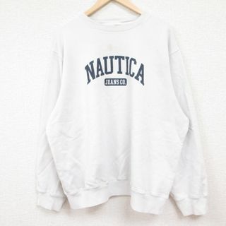 ノーティカ(NAUTICA)のXL★古着 ノーティカ NAUTICA 長袖 ブランド スウェット メンズ ビッグロゴ 大きいサイズ クルーネック 白 ホワイト 24may18 中古 スエット トレーナー トップス(パーカー)