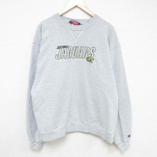 チャンピオン(Champion)のXL★古着 チャンピオン Champion 長袖 スウェット メンズ NFL ジャクソンビルジャガーズ 刺繍 クルーネック グレー 霜降り アメフト スーパーボウル 24may18 中古 スエット トレーナー トップス(パーカー)