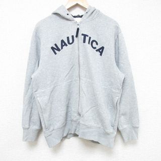 ノーティカ(NAUTICA)のL★古着 ノーティカ NAUTICA 長袖 ブランド フルジップ スウェット パーカー メンズ ビッグロゴ グレー 霜降り 24may18 中古 スエット トレーナー トップス(パーカー)