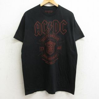 XL★古着 リキッドブルー 半袖 ロック バンド Tシャツ メンズ AC/DC クルーネック 黒 ブラック 24may18 中古(Tシャツ/カットソー(半袖/袖なし))