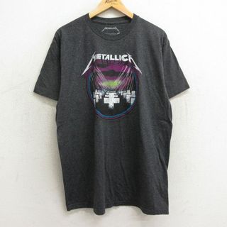 XL★古着 半袖 ロック バンド Tシャツ メンズ メタリカ クルーネック 濃グレー 霜降り 24may18 中古(Tシャツ/カットソー(半袖/袖なし))