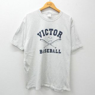 XL★古着 半袖 ビンテージ Tシャツ メンズ 00年代 00s VICTOR 野球 大きいサイズ クルーネック 薄グレー 霜降り 24may18 中古(Tシャツ/カットソー(半袖/袖なし))