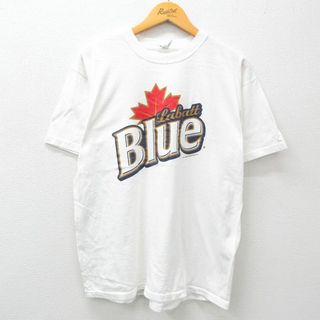 L★古着 半袖 ビンテージ Tシャツ メンズ 00年代 00s ラバットブルー ビール コットン クルーネック 白 ホワイト 【spe】 24may18 中古(Tシャツ/カットソー(半袖/袖なし))