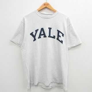 チャンピオン(Champion)のXL★古着 チャンピオン champion 半袖 ビンテージ Tシャツ メンズ 00年代 00s イェール YALE クルーネック 薄グレー 霜降り 24may18 中古(Tシャツ/カットソー(半袖/袖なし))