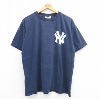 XL★古着 半袖 ビンテージ Tシャツ メンズ 00年代 00s MLB ニューヨークヤンキース デレクジーター 2 コットン クルーネック 紺 ネイビー メジャーリーグ ベースボール 野球 24may18 中古(Tシャツ/カットソー(半袖/袖なし))