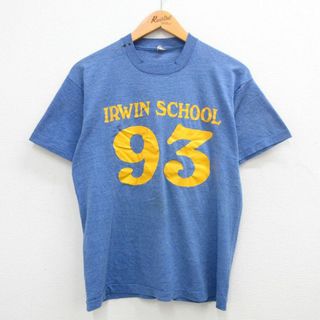 SCREEN STARS - L★古着 スクリーンスターズ 半袖 ビンテージ Tシャツ メンズ 80年代 80s アーウィン クルーネック USA製 紺 ネイビー 薄霜降り 24may18 中古