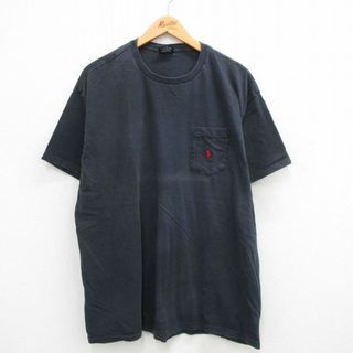 Ralph Lauren - XL★古着 ラルフローレン Ralph Lauren 半袖 ビンテージ ブランド Tシャツ メンズ 90年代 90s ワンポイントロゴ 胸ポケット付き 大きいサイズ コットン クルーネック USA製 紺 ネイビー 24may18 中古