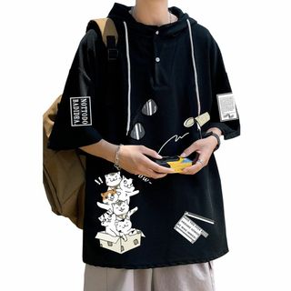 [Aidemeng] パーカー メンズ 夏服 半袖 tシャツ 5分袖 カジュアル(その他)
