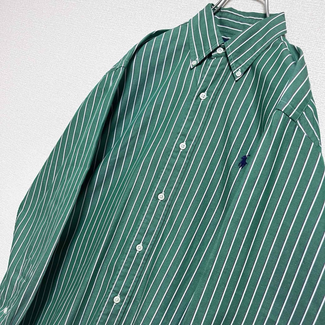 Ralph Lauren(ラルフローレン)のラルフローレン BDシャツ 長袖 グリーン 白ストライプ ポニー刺繍 ゆるだぼ メンズのトップス(シャツ)の商品写真