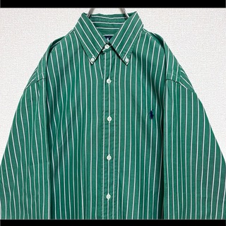 ラルフローレン(Ralph Lauren)のラルフローレン BDシャツ 長袖 グリーン 白ストライプ ポニー刺繍 ゆるだぼ(シャツ)