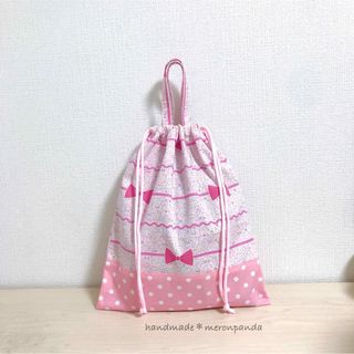 リボン＆小花ピンク 体操着袋(外出用品)