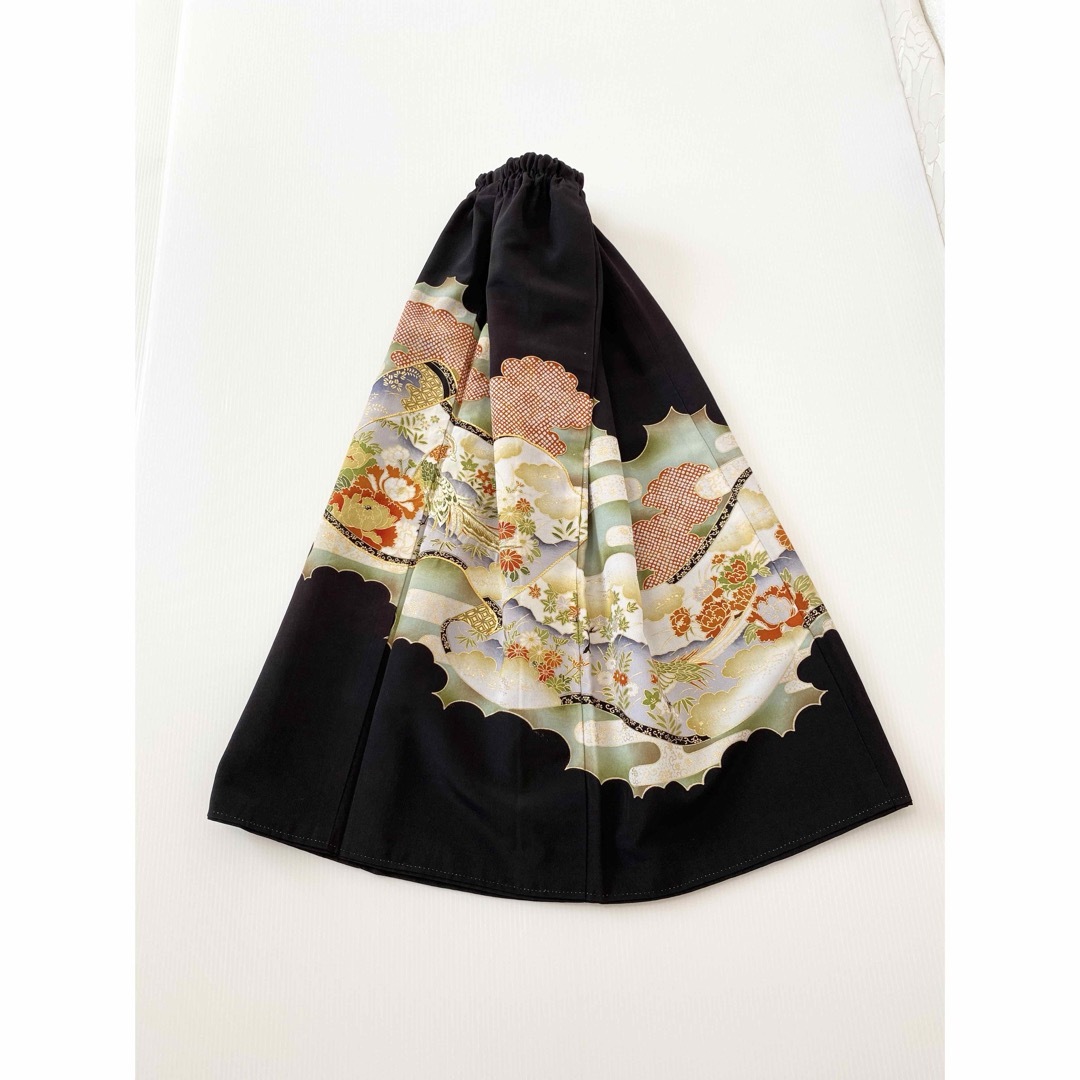 黒留袖着物リメイクウエストゴムロングスカート【おチビさん用】フリーサイズ1982 レディースのスカート(ロングスカート)の商品写真