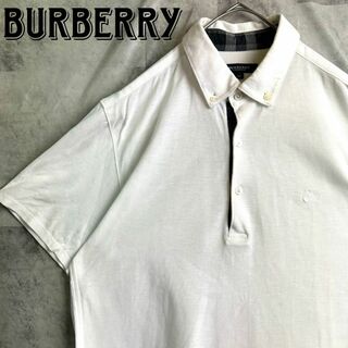 バーバリー(BURBERRY)の美品 バーバリーロンドン 鹿子ポロシャツ ホースロゴ ノバチェック ホワイト M(ポロシャツ)