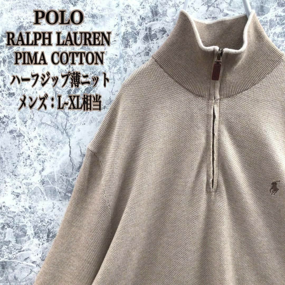POLO RALPH LAUREN(ポロラルフローレン)のS285 US古着ポロラルフローレンポニー刺繍人気ハーフジップ薄手ニットセーター メンズのトップス(ニット/セーター)の商品写真