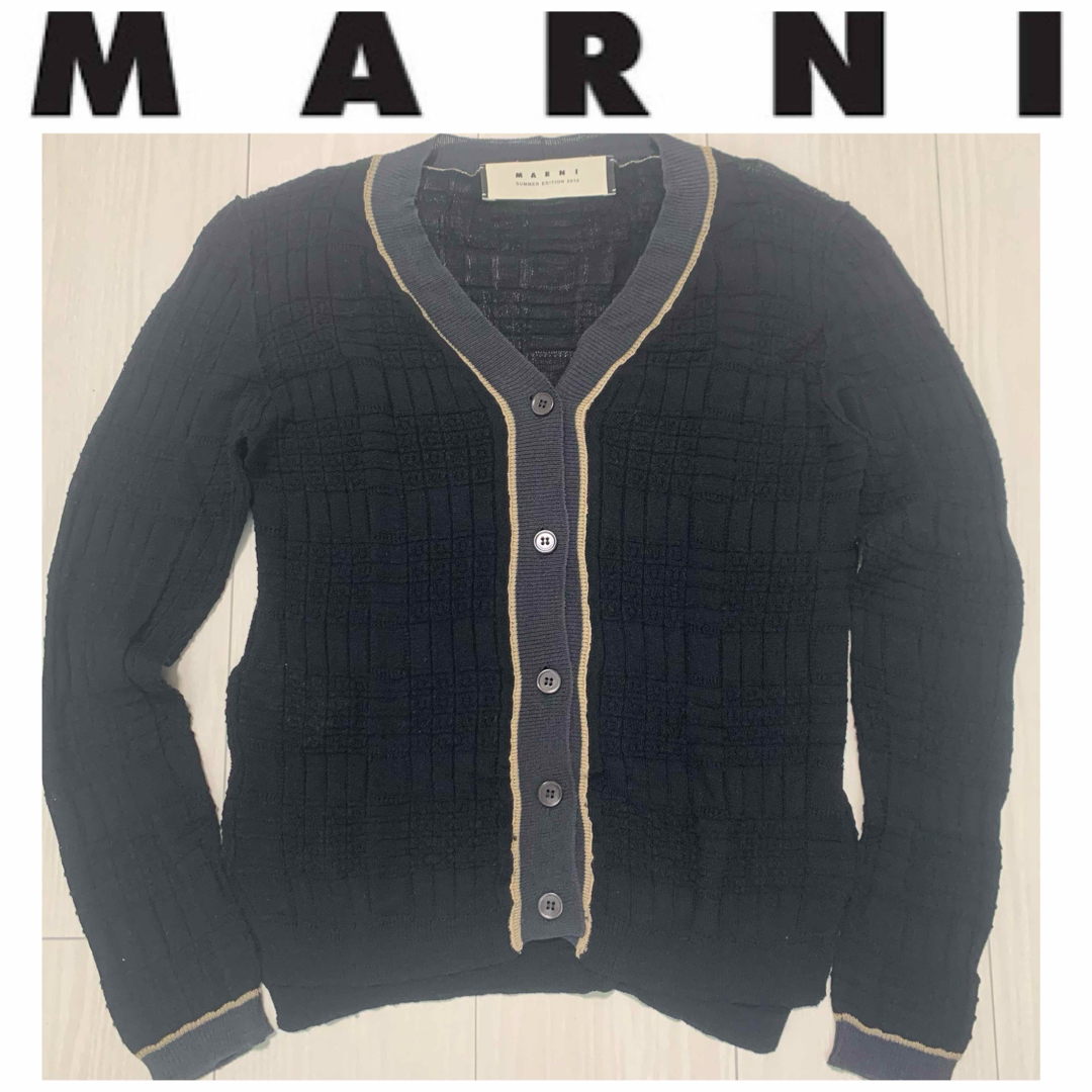 Marni(マルニ)のマルニ　ブラックライン　ニット　カーディガン　バイカラー　長袖　黒 レディースのトップス(カーディガン)の商品写真