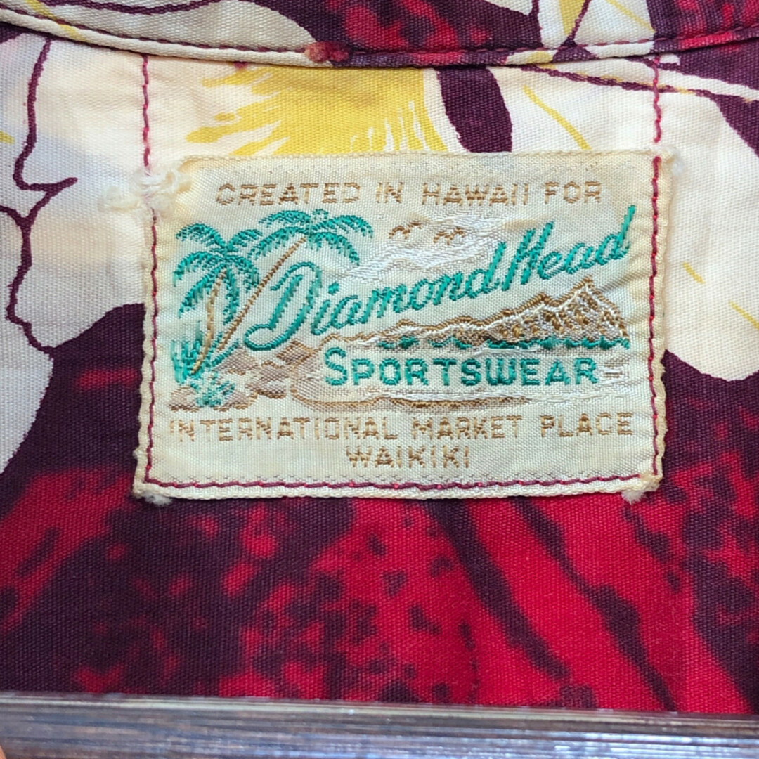 60年代 Diamond Head ハワイアン 半袖シャツ ヴィンテージ アロハ レッド (メンズ L相当) 中古 古着 Q7176 メンズのトップス(シャツ)の商品写真