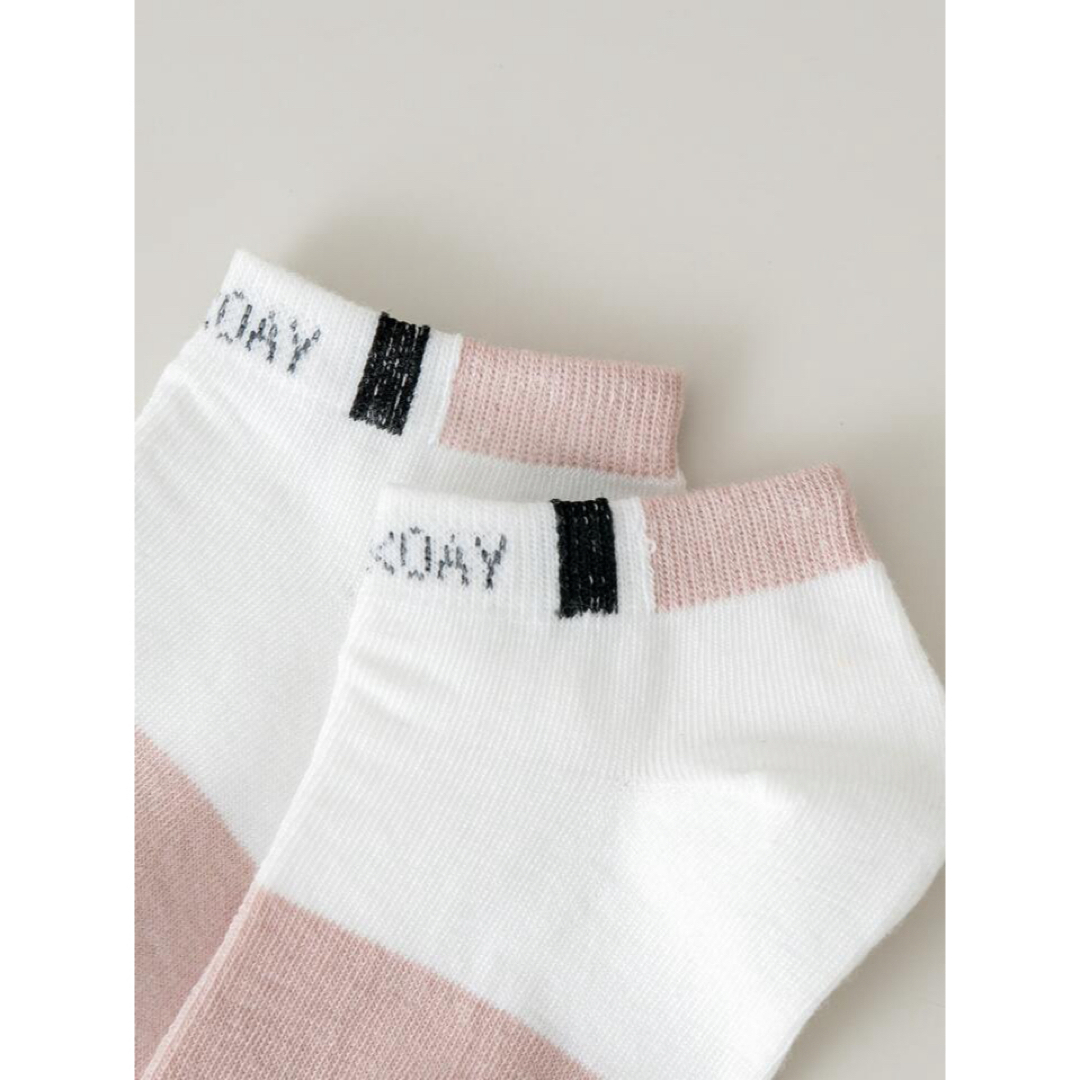 靴下 ショートソックス ボーダー 配色 くすみ ピンク グレー 5足セット 韓国 レディースのレッグウェア(ソックス)の商品写真