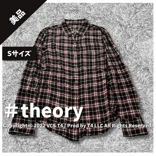 theory - 【美品】セオリー チェックシャツ長袖 S ウール混 赤 黒 シンプル ✓4369