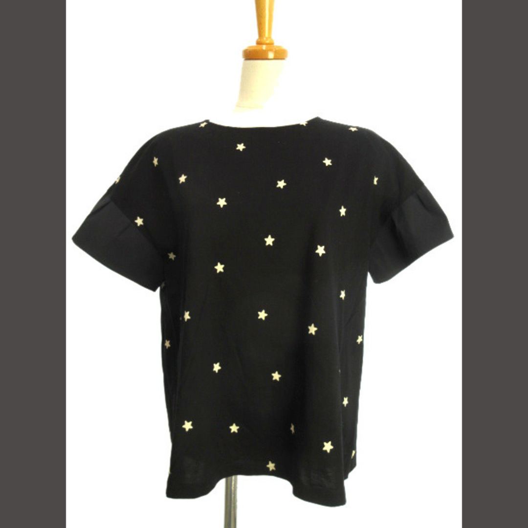 leilian(レリアン)のレリアン カットソー 半袖 Tシャツ 星柄 フリル コットン ブラック 黒 9 レディースのトップス(カットソー(半袖/袖なし))の商品写真