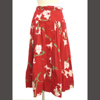 インゲボルグ フレアスカート 花柄 ロング 赤 コットン ボトムス