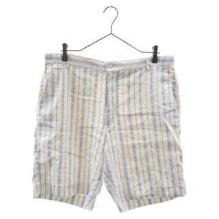 グッチ(Gucci)のGUCCI グッチ Blue Striped Silk Linen Trouser Shorts ストライプ柄シルクリネントラウザーショートパンツ ホワイト/ブルー 575284(ショートパンツ)