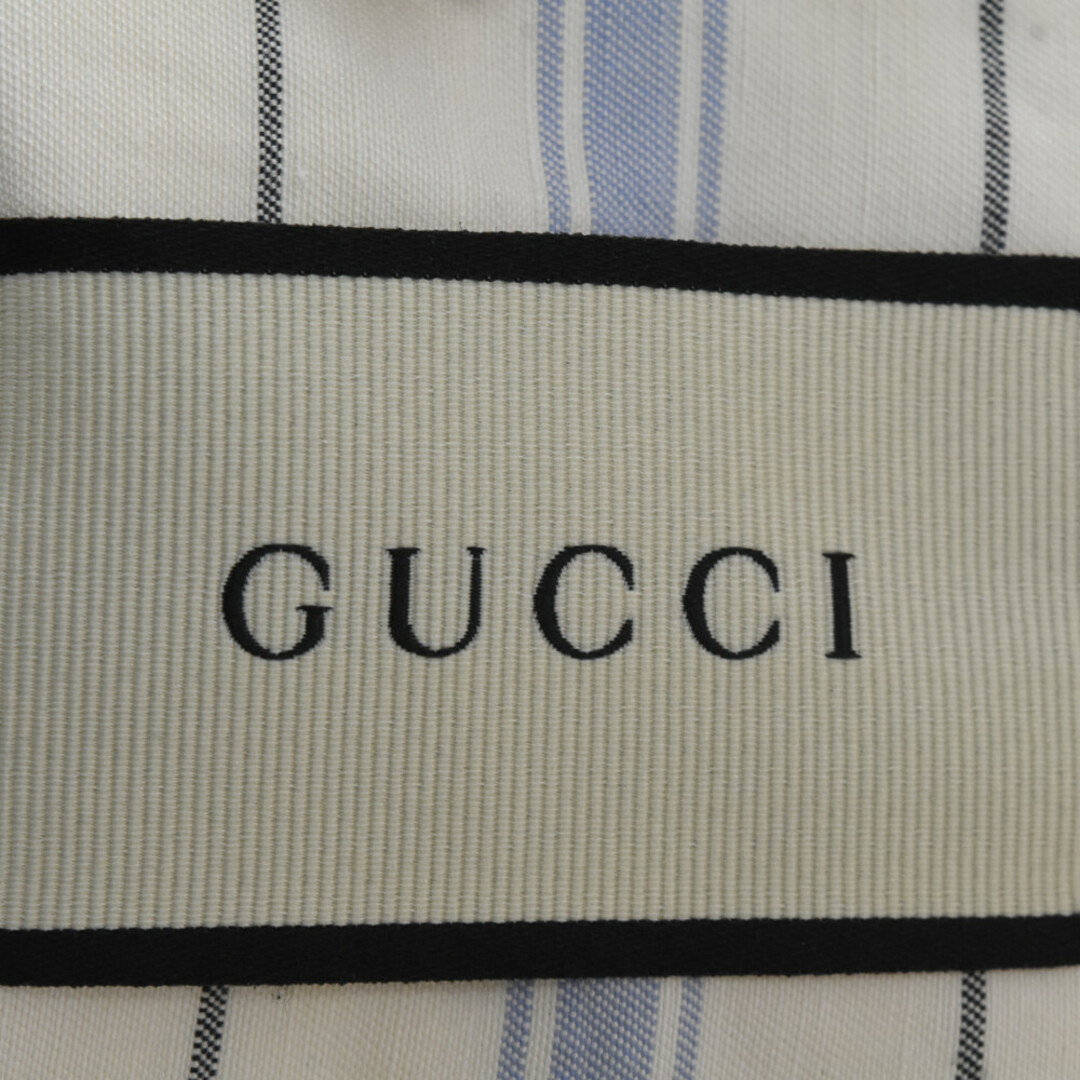 Gucci(グッチ)のGUCCI グッチ ロゴ刺繍ストライプ柄シルクリネンジャケット 581849 ホワイト/ブルー メンズのジャケット/アウター(フライトジャケット)の商品写真