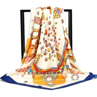 大判90cm×90cm シルク スカーフ オレンジホワイト系30(バンダナ/スカーフ)