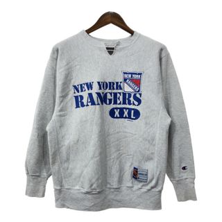 Champion - 90年代 Champion チャンピオン REVERSE WEAVE リバースウィーブ NHL ニューヨーク・レンジャース スウェット (メンズ XL) 中古 古着 Q7192