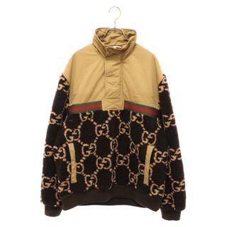 グッチ(Gucci)のGUCCI グッチ 24SS GG JACQUARD HALF-ZIP JACKET 713996XJETL GGジャガードハーフジップジャケット 総柄GGロゴ ボア/ナイロン切替 ブラウン/ベージュ(フライトジャケット)